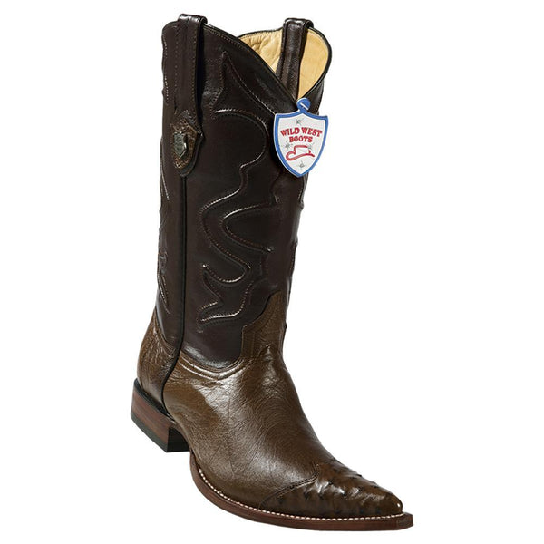 West Boots #2950407 Men's | Color Brown | Men's Wild West Smooth Ostrich 3x Toe Wing Tip Boots Handcrafted