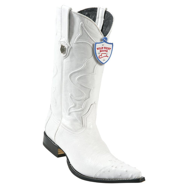 West Boots #2950428 Men's | Color White | Men's Wild West Smooth Ostrich 3x Toe Wing Tip Boots Handcrafted