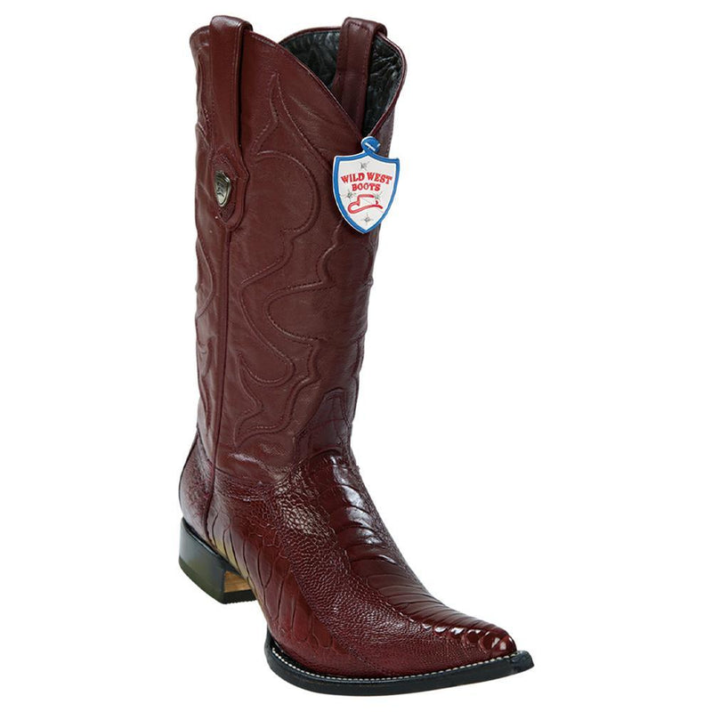 Wild West Boots #2950506 Men's | Color Burgundy | Men's Wild West Ostrich Leg 3x Toe Boots Handcrafted