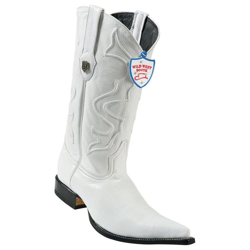Men's Wild West Genuine Elk Leather 3x Toe Boots Handmade White (2955128)