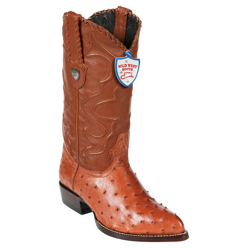 West Boots #2990303 Men's | Color Cognac | Men's Wild West Full Quill Ostrich J Toe Boots Handcrafted