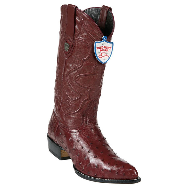 West Boots #2990306 Men's | Color Burgundy | Men's Wild West Full Quill Ostrich J Toe Boots Handcrafted