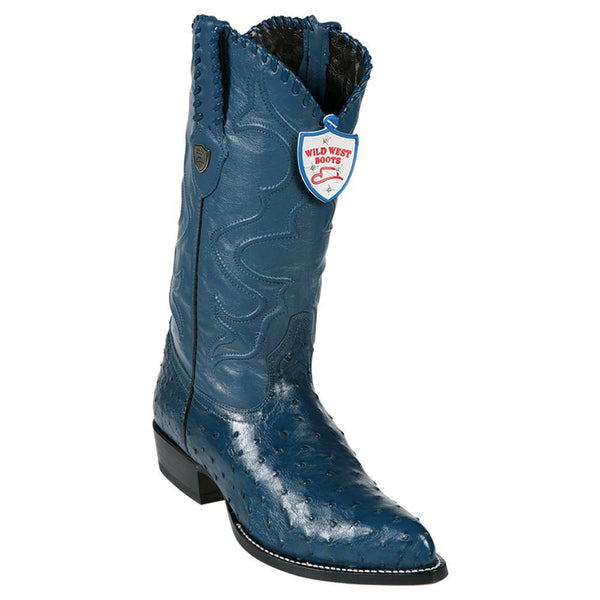 West Boots #2990314 Men's | Color Blue Jean | Men's Wild West Full Quill Ostrich J Toe Boots Handcrafted