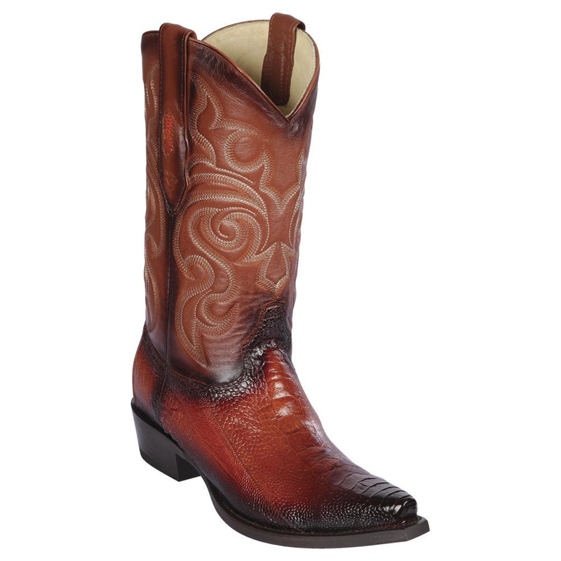 Los Altos Boots Mens #940557 Snip Toe | Genuine Ostrich Leg Boots | Color Faded Cognac