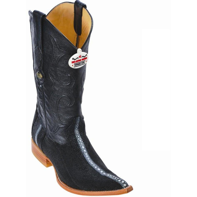 Los Altos Boots Mens #951105 3X Toe | Genuine Full Rowstone Stone Stingray Leather Boots | Color Black
