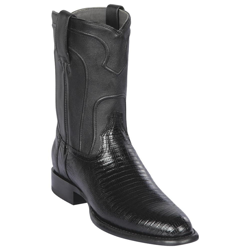 Los Altos Boots Mens #690705 Roper Style | Genuine Lizard Skin Boots Handcrafted | Color Black