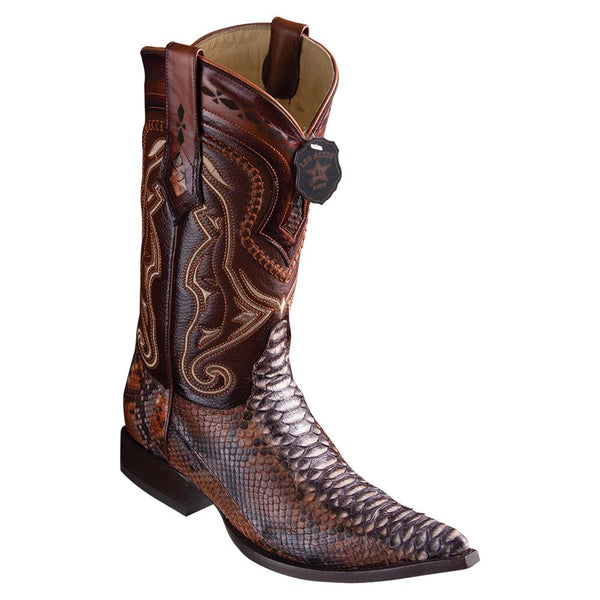 Los Altos Boots Mens #9535788 3X Toe | Genuine Python Leather Boots | Color Rustic Cognac