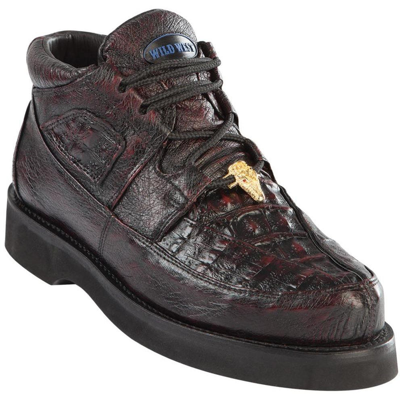 Wild West Boots #2ZA052818 Men's | Color Black cherry  | Men's Wild West Caiman With Ostrich Casual Shoes Handcrafted