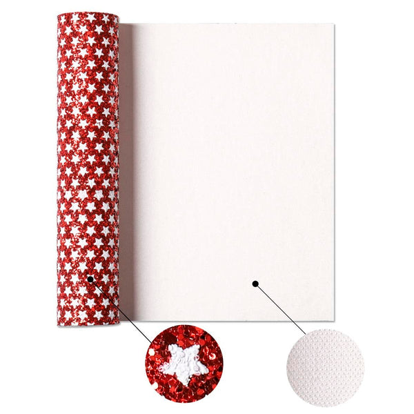 Meneng Thick Glitter Faux Leather Fabric Sheet with Stars