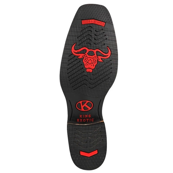 Men's King Exotic Ostrich Leg Boots With Rubber Sole & Saddle Square Toe  Cognac  (48160503)