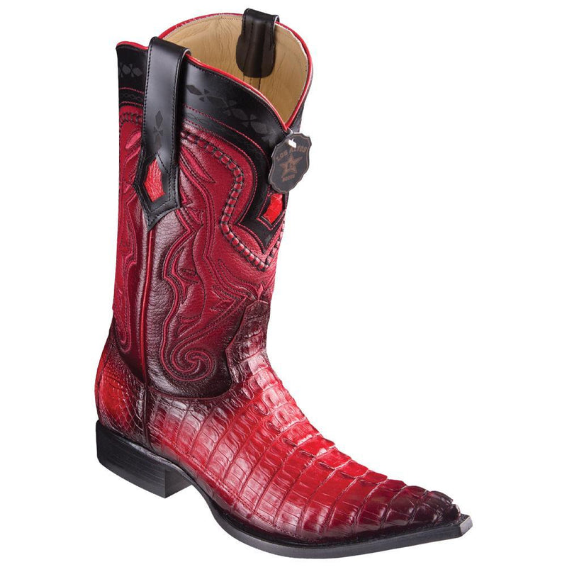 Los Altos Boots Mens #9530129 3X Toe | Genuine Caiman Belly Leather Boots | Color Faded Red