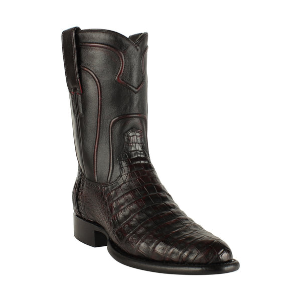 Los Altos Boots Mens #698218 Roper Style | Caiman Belly Boots Handcrafted | Color Black Cherry