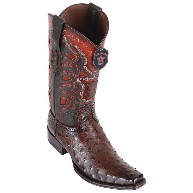 Los Altos Boots Mens #760316 European Square Toe | Genuine Full Quill Ostrich Boots | Color Faded Brown