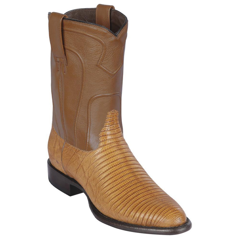 Los Altos Boots Mens #690753 Roper Style | Genuine Lizard Skin Boots Handcrafted | Color Antique Saddle
