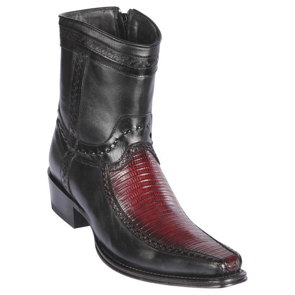 Los Altos Boots Mens #76BF0743 Low Shaft European Square Toe | Genuine Teju And Deer Boots | Color Faded Burgundy
