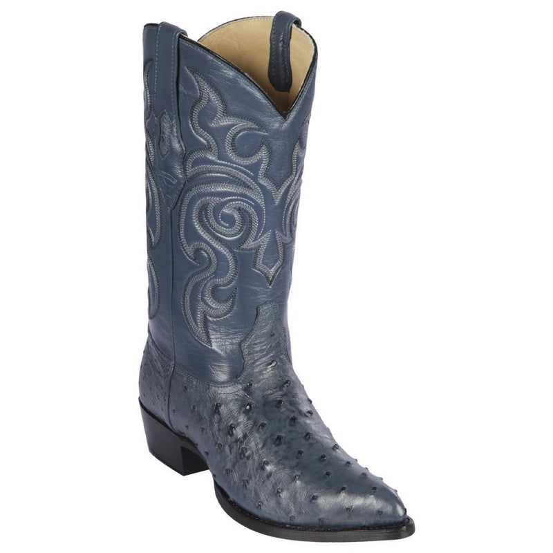 Los Altos Boots Mens #990314 J Toe | Genuine Full Quill Ostrich Boots | Color Blue Jean