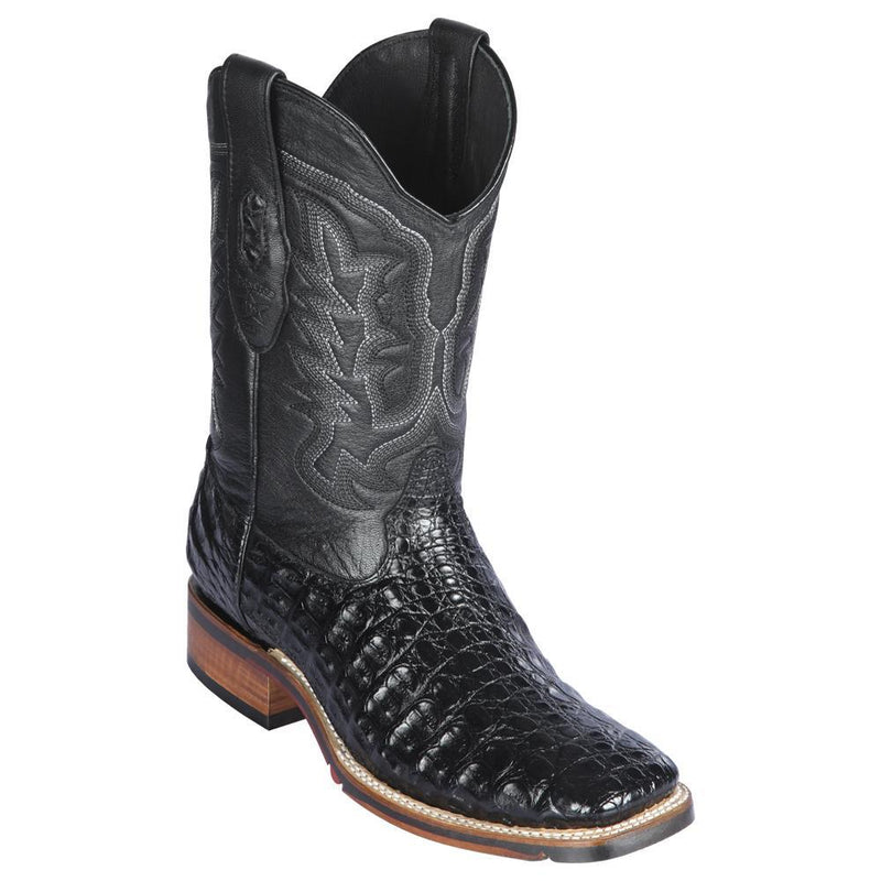 Los Altos Boots Mens #826A1805 Wide Square Toe | Genuine Caiman Flank Leather Boots | Color Black