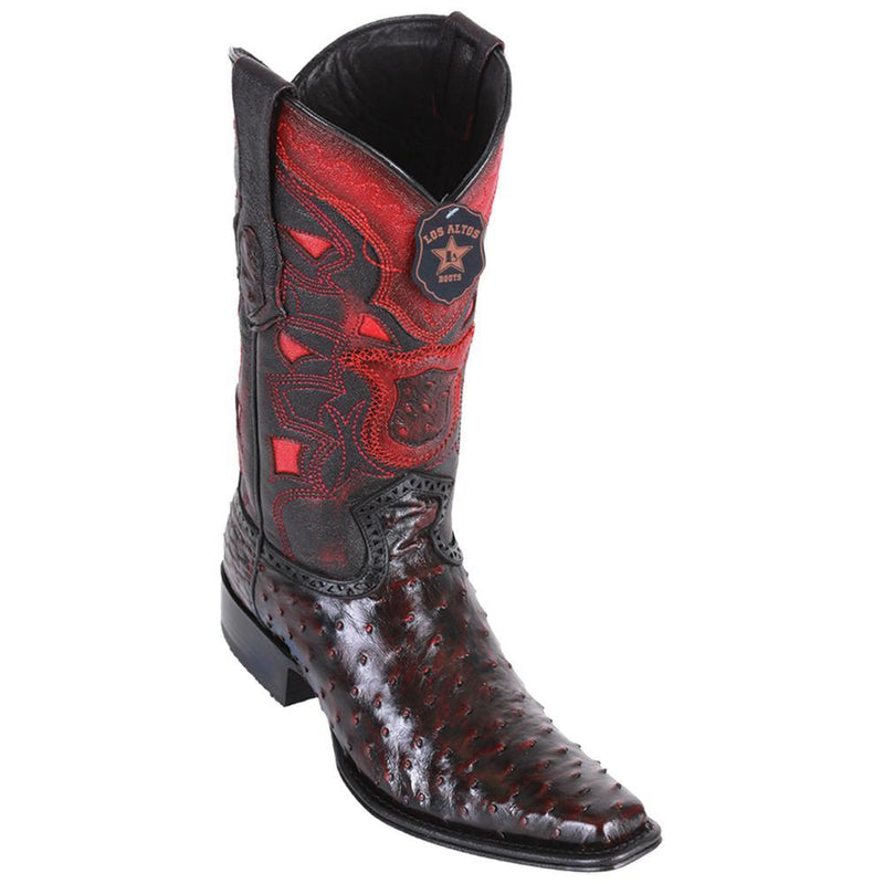 Los Altos Boots Mens #760318 European Square Toe | Genuine Full Quill Ostrich Boots | Color Black Cherry