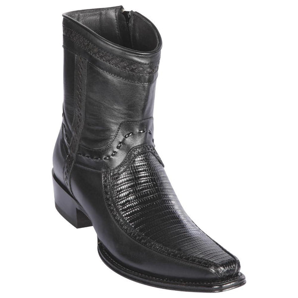 Los Altos Boots Mens #76BF0705 Low Shaft European Square Toe | Genuine Teju And Deer Boots | Color Black