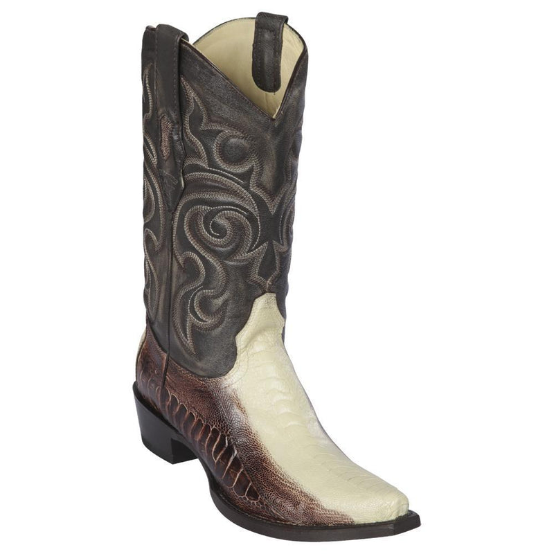 Los Altos Boots Mens #940577 Snip Toe | Genuine Ostrich Leg Boots | Color Winterwhite and Brown