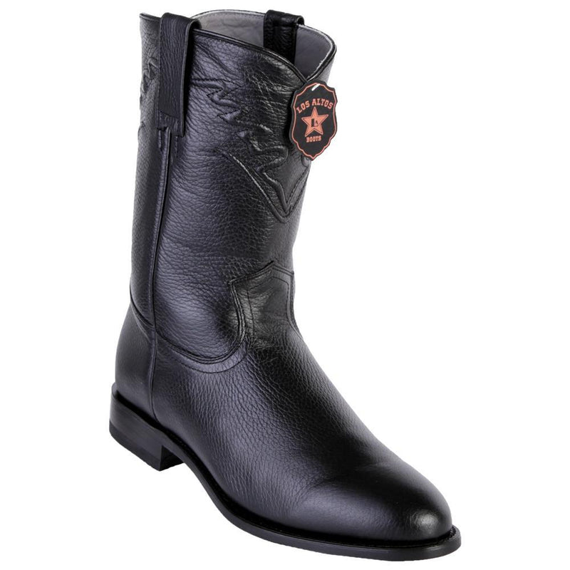 Los Altos Boots Mens #805105 Roper Style | Genuine Elk Leather Boots Handcrafted | Color Black