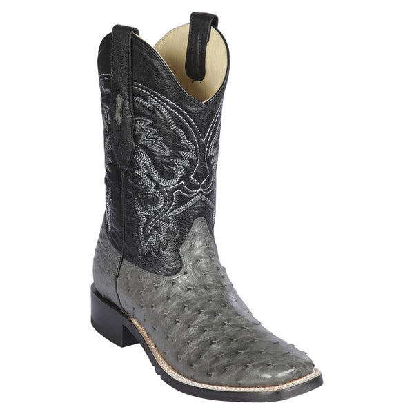 Los Altos Boots Mens #8260309 Wide Square Toe | Genuine Ostrich Leather Boots | Color Gray