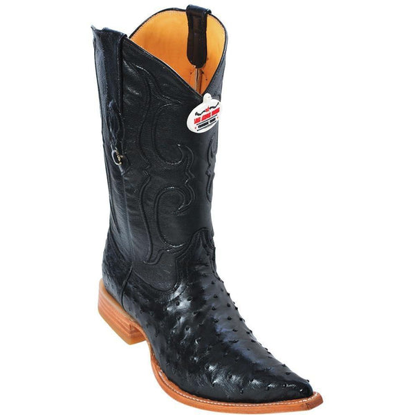 Los Altos Boots Mens #950305 3X Toe | Genuine Full Quill Ostrich Leather Boots | Color Black