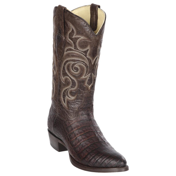 Los Altos Boots Mens #65G8207 Round Toe | Genuine Caiman Belly Boots Handcrafted | Color Brown | Greasy Finish