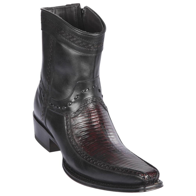 Los Altos Boots Mens #76BF0718 Low Shaft European Square Toe | Genuine Teju And Deer Boots | Color Black Cherry