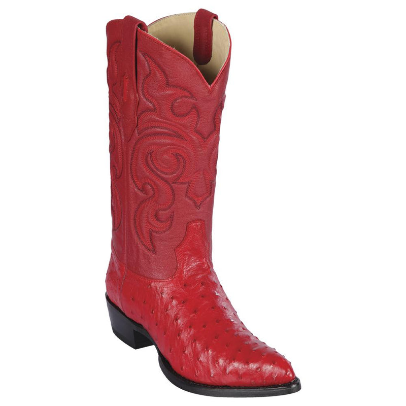 Los Altos Boots Mens #990312 J Toe | Genuine Full Quill Ostrich Boots | Color Red