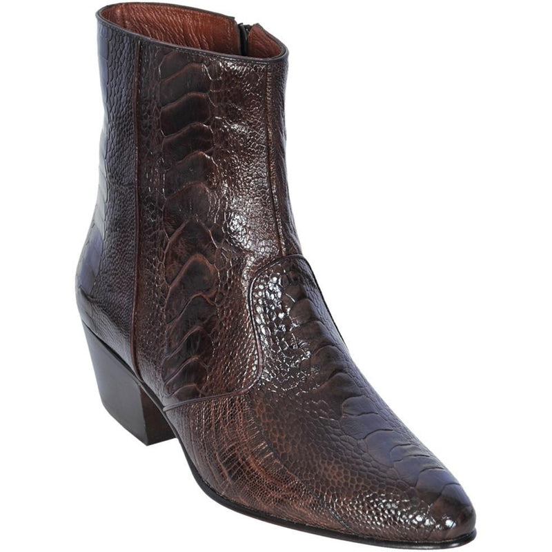 Los Altos Boots Mens #630507 Ankle Boot W/Zipper | Genuine Ostrich Leg Leather Boots | Color Brown
