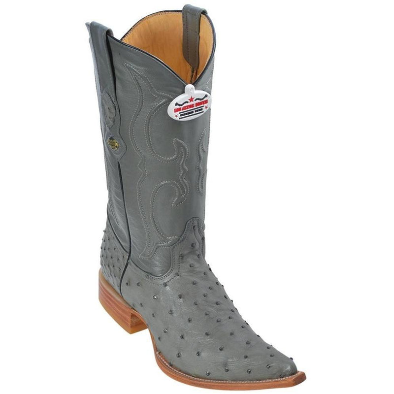 Los Altos Boots Mens #950309 3X Toe | Genuine Full Quill Ostrich Leather Boots | Color Gray