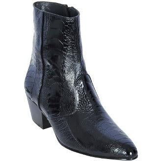 Los Altos Boots Mens #630505 Ankle Boot W/Zipper | Genuine Ostrich Leg Leather Boots | Color Black