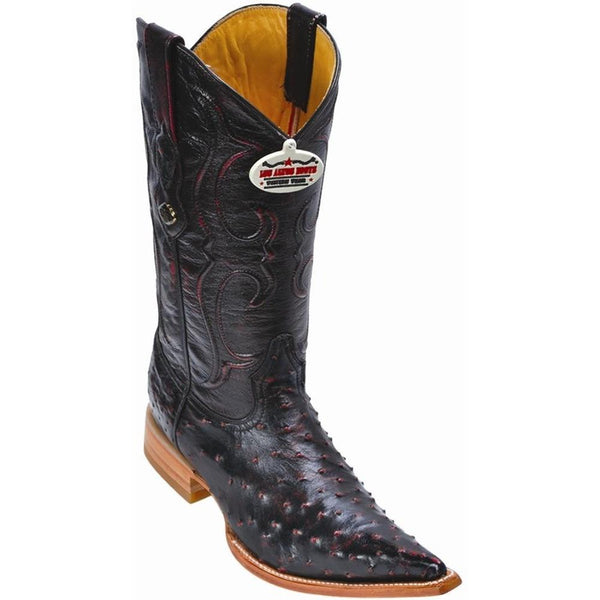 Los Altos Boots Mens #950318 3X Toe | Genuine Full Quill Ostrich Leather Boots | Color Black Cherry