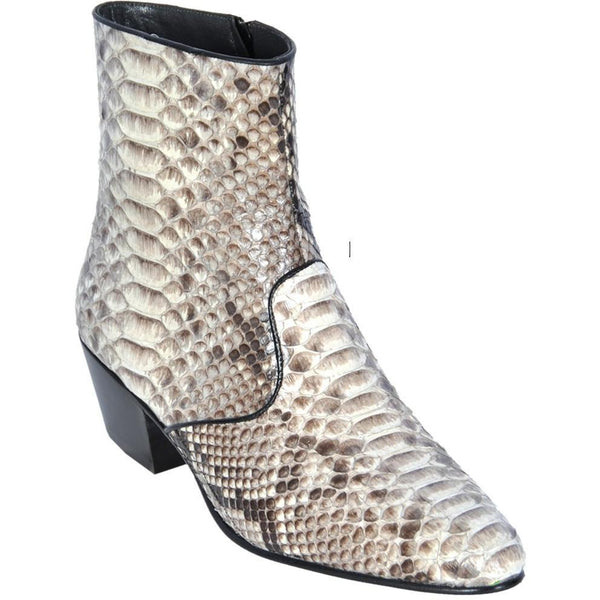 Los Altos Boots Mens #635749 Ankle Boot W/Zipper | Genuine Python Snakeskin Leather Boots | Color Natural
