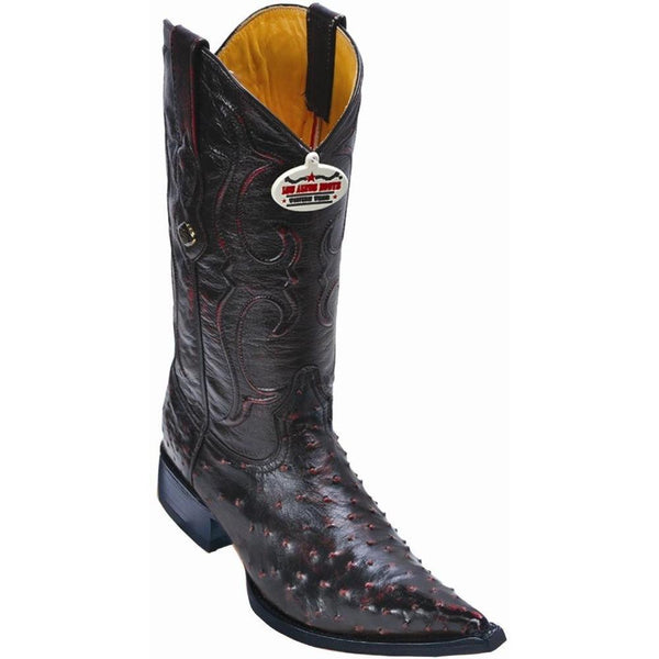 Los Altos Boots Mens #95N0318 3X Toe | Genuine Full Quill Ostrich Leather Boots | Color Black Cherry | Black Sole
