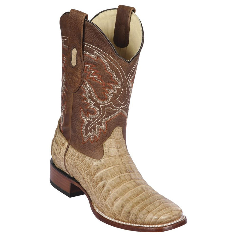 Los Altos Boots Mens #822G8251 Wide Square Toe | Genuine Caiman Belly Leather Boots | Color Honey | Greasy Finish