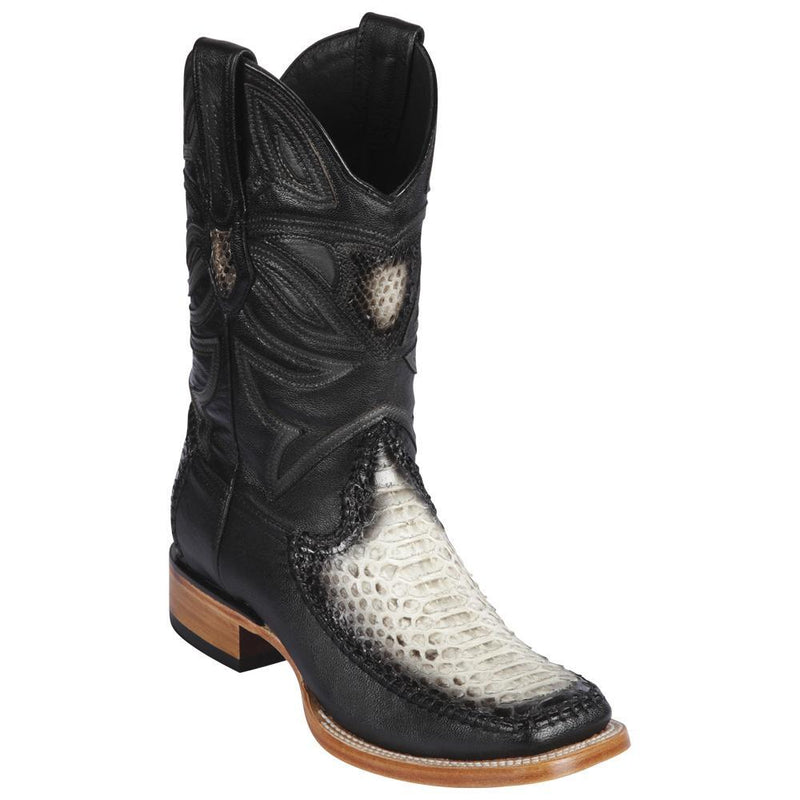 Los Altos Boots Mens #82F5749 Wide Square Toe | Genuine Python & Deer Skin Boots | Color Natural