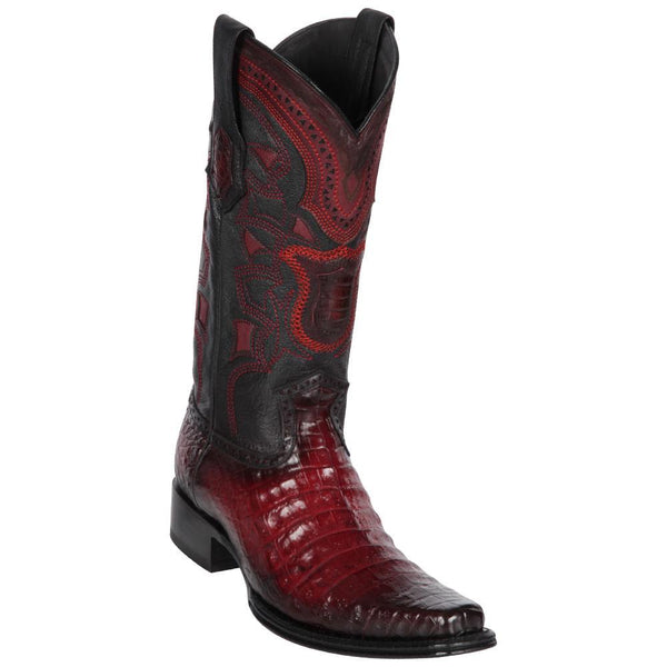Los Altos Boots Mens #768243 European Square Toe | Genuine Caiman Belly Boots | Color Faded Burgundy
