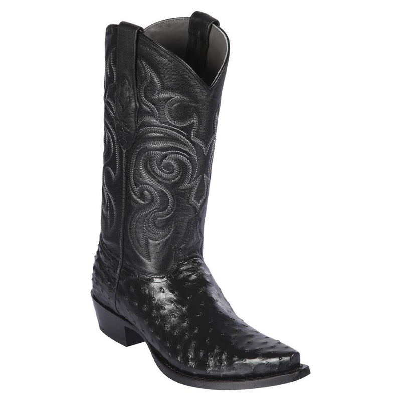 Los Altos Boots Mens #940305 Snip Toe | Genuine Full Quill Ostrich Boots | Color Black