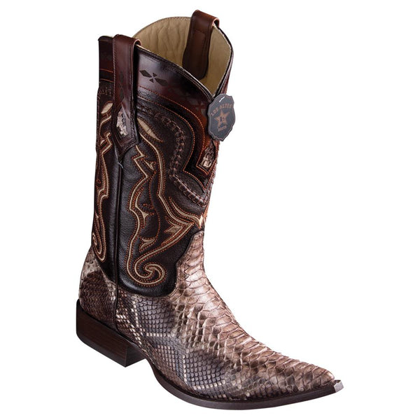 Los Altos Boots Mens #9535785 3X Toe | Genuine Python Leather Boots | Color Rustic Brown