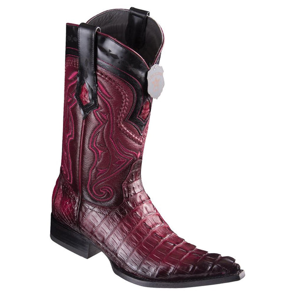 Los Altos Boots Mens #9530143 3X Toe | Genuine Caiman Belly Leather Boots | Color Faded Burgundy