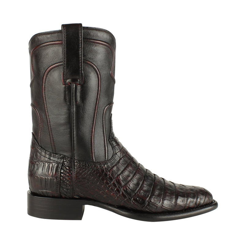 Los Altos Boots Mens #698218 Roper Style | Caiman Belly Boots Handcrafted | Color Black Cherry