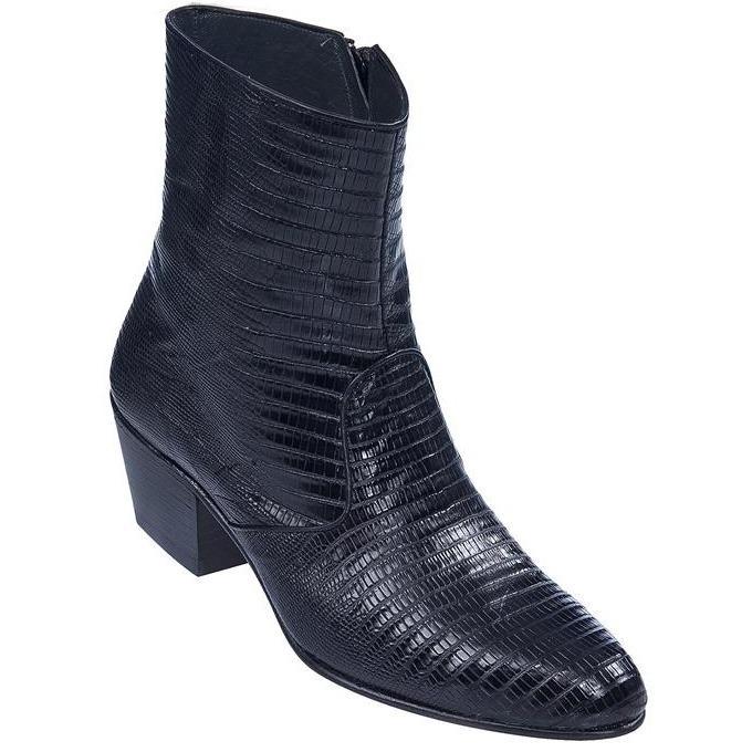 Los Altos Boots Mens #630705 Ankle Boot W/Zipper | Genuine Lizard Leather Boots | Color Black