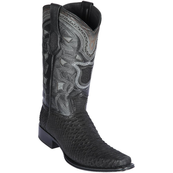 Los Altos Boots Mens #76N5705 European Square Toe | Genuine Python Leather Boots | Color Suede Black