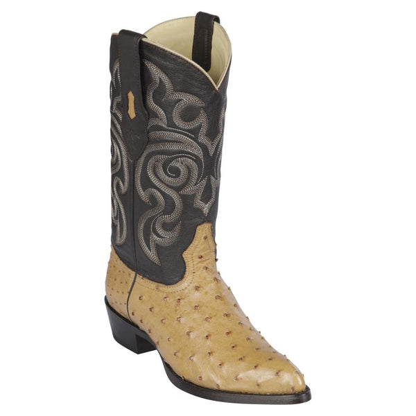 Los Altos Boots Mens #990353 J Toe | Genuine Full Quill Ostrich Boots | Color Antique Saddle