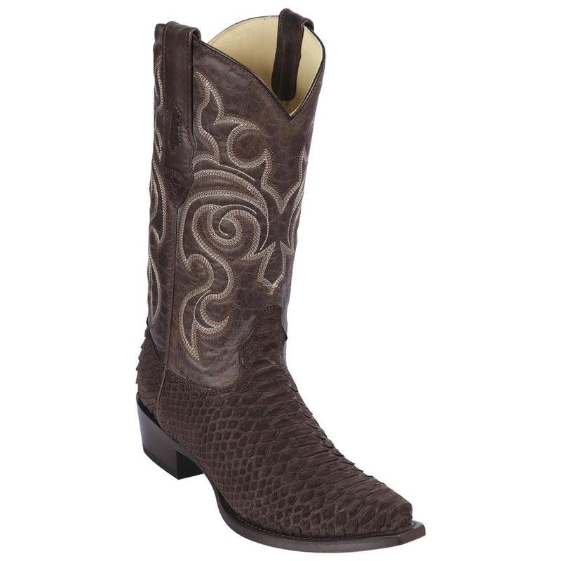 Los Altos Boots Mens #94N5707 Snip Toe | Genuine Python Snakeskin Boots | Color Brown Suede Finish