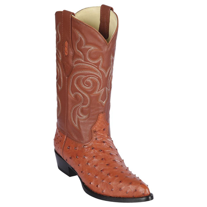 Los Altos Boots Mens #990303 J Toe | Genuine Full Quill Ostrich Boots | Color Cognac
