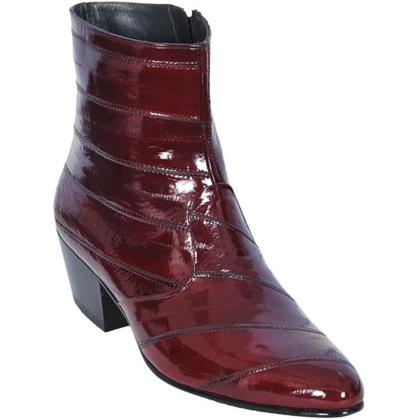 Los Altos Boots Mens #630806 Ankle Boot W/Zipper | Genuine Eel Skin Leather Boots | Color Burgundy