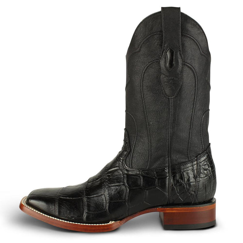 Los Altos Boots Mens #8225805 Wide Square Toe | Genuine  American Alligator skin Boots | Color Black